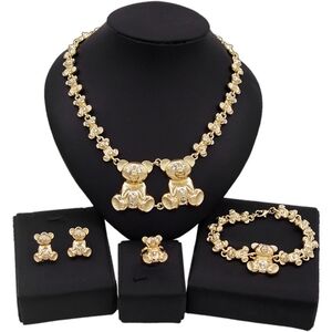 HUGS & KISSES double teddy bear set necklace bracelet earrings ring gold filled